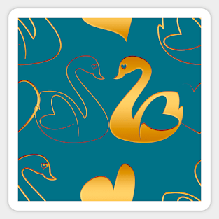 Golden swans in love on blue Sticker